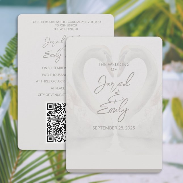 Swan 12x18 Wedding Invitation QR Code Einladung (Swan 5x7 Wedding Invitation QR Code)