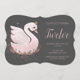 Swan 1. Geburtstag | Grau und Rose Gold Glitzer Einladung
