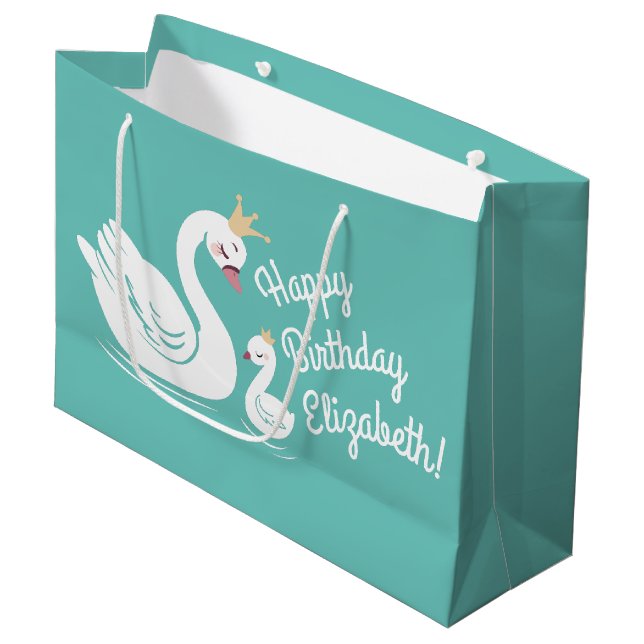 Swan 1. Geburtstag Party Babydusche Große Geschenktüte (Vorderseite Schrägansicht)