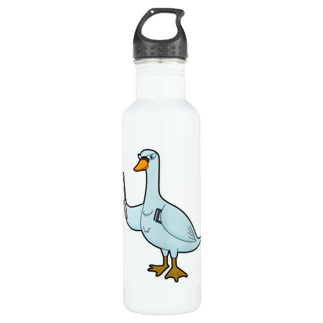 Swan als Lehrerin mit Buch & Pointer Edelstahlflasche (Vorderseite)
