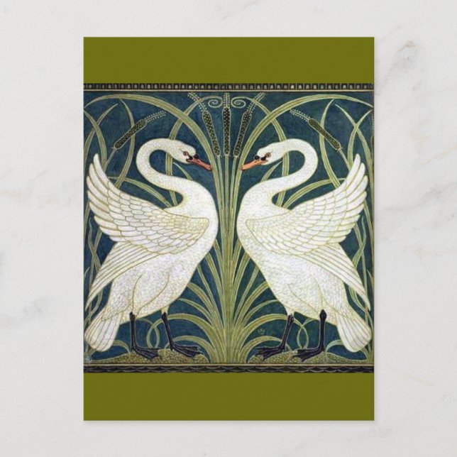 Swan and Rush and Iris Wallpaper Postkarte (Vorderseite)