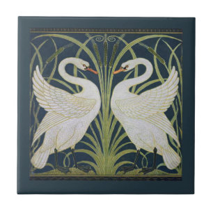 Swan Art Nouveau Two Swans Fliese
