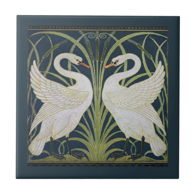 Swan Art Nouveau Two Swans Fliese (Vorderseite)