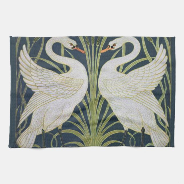 Swan Art Nouveau Two Swans Geschirrtuch (Horizontal)