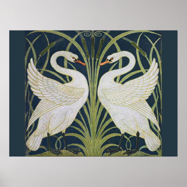 Swan Art Nouveau Two Swans Poster (Vorne)