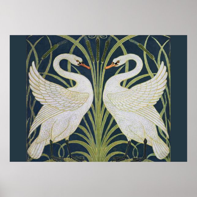Swan Art Nouveau Two Swans Poster (Vorne)