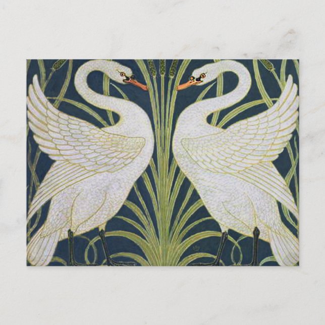 Swan Art Nouveau Two Swans Postkarte (Vorderseite)