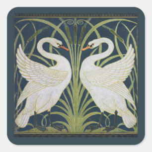Swan Art Nouveau Two Swans Quadratischer Aufkleber