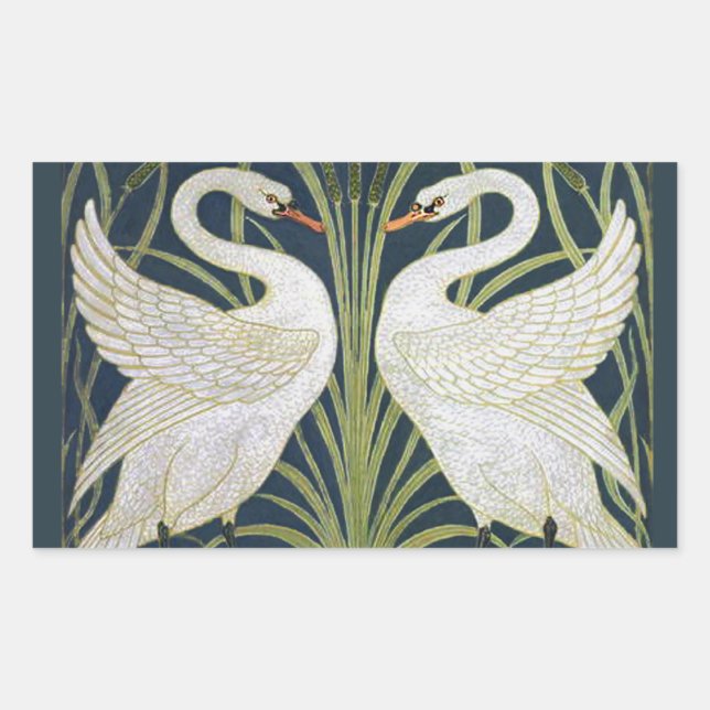 Swan Art Nouveau Two Swans Rechteckiger Aufkleber (Vorderseite)