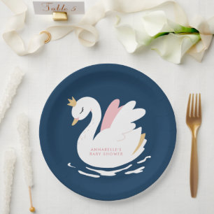 Swan Baby Dusche gürtelrosa Marineblau niedlich el Pappteller