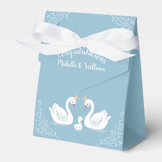 Swan Baby Shower Bird mit Crown Co-Ed Blue Geschenkschachtel (Vorderseite)