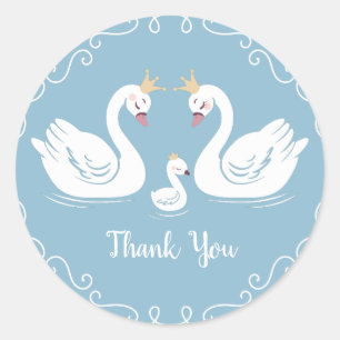 Swan Baby Shower Bird mit Crown Co-Ed Blue Runder Aufkleber