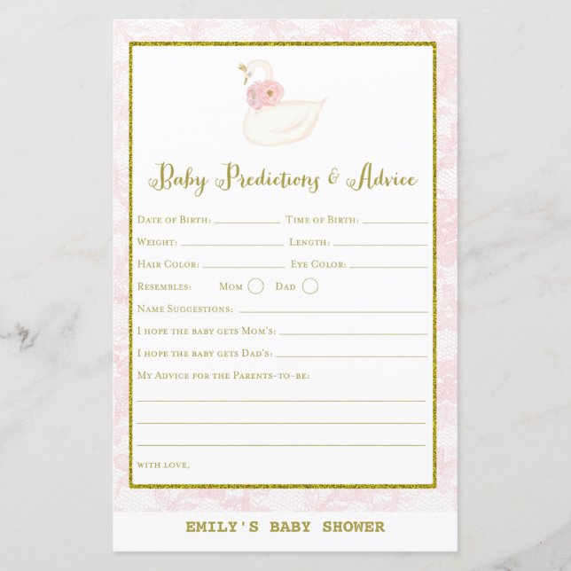 Swan Baby Shower Game PRINTED (Vorderseite)