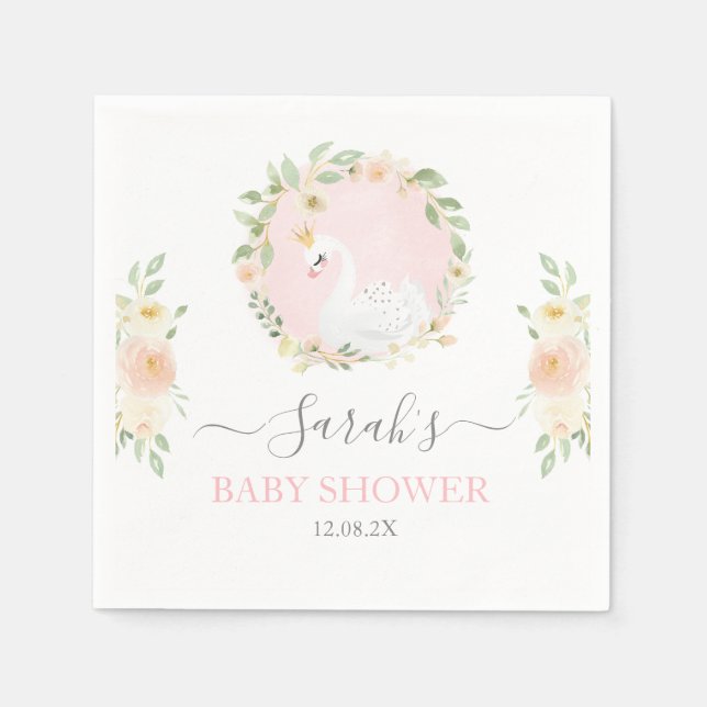 Swan Baby Shower Napkins Serviette (Vorderseite)