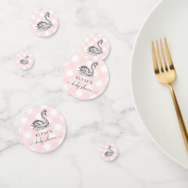 Swan Baby Shower Pink Gingham Table Confetti Konfetti