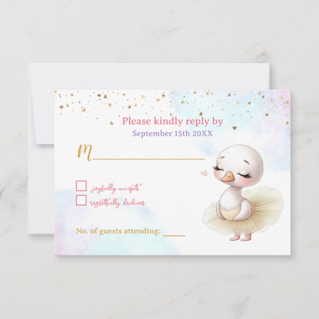 Swan Ballet Girl Baby Shooting Card RSVP Karte (Vorderseite)