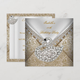 Swan Beige Gold Damask White Elegante Geburtstag Einladung