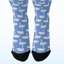 Swan Bird Pattern Blue Socken