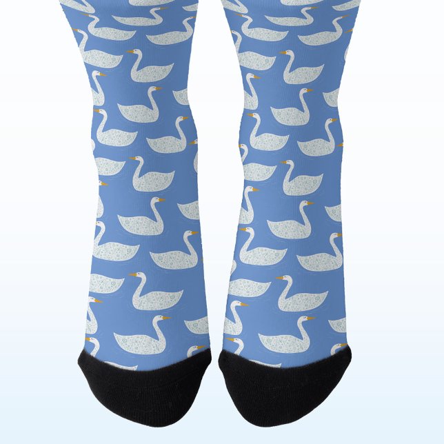 Swan Bird Pattern Blue Socken (Swan pattern socks for farmers and bird lovers)