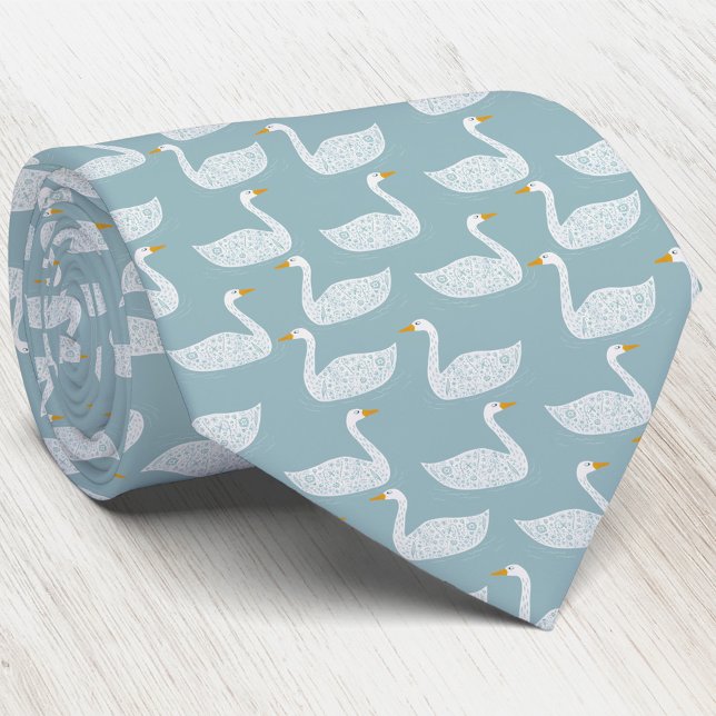 Swan Bird Pattern Light Teal Green Krawatte (Swan pattern neck tie for wildlife, nature and bird lovers)