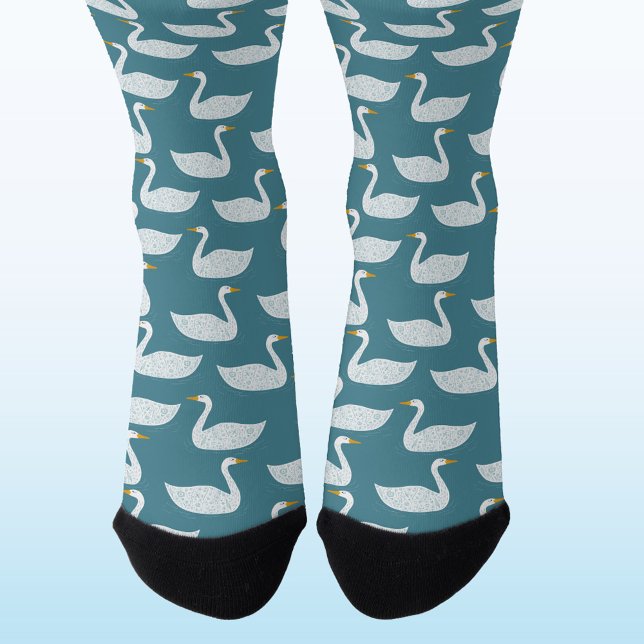 Swan Bird Pattern Teal Green Socken (Swan pattern socks for farmers and bird lovers)