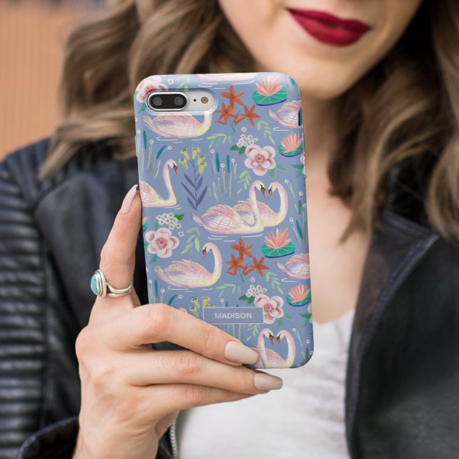 Swan Birds Floral Botanical Blue Pattername Case-Mate iPhone Hülle (Von Creator hochgeladen)