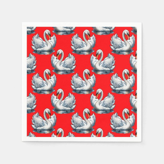 Swan Birds Muster Design auf Rot Serviette (Vorderseite)