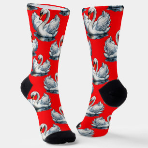 Swan Birds Muster Design auf Rot Socken