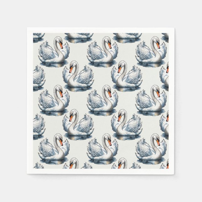 Swan Birds Muster Design auf Weiß Serviette (Vorderseite)