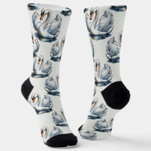 Swan Birds Muster Design auf Weiß Socken