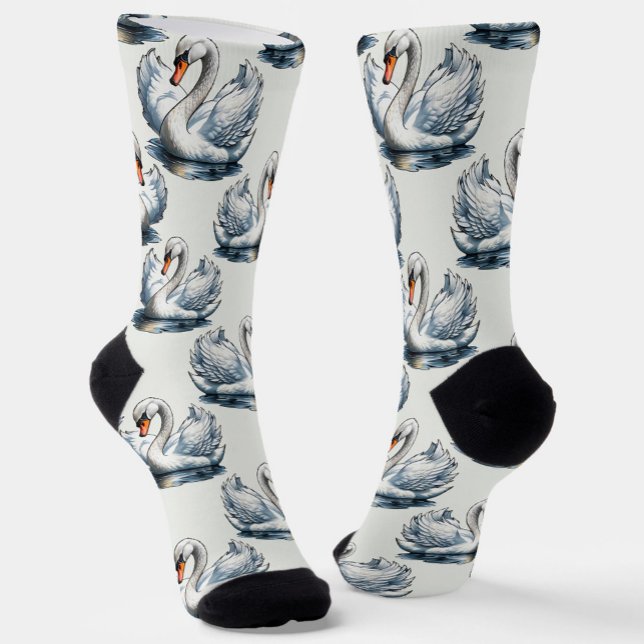 Swan Birds Muster Design auf Weiß Socken (Von Creator hochgeladen)