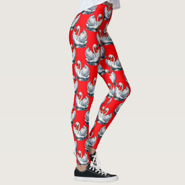 Swan Birds Pattern Design on Red Leggings (Von Creator hochgeladen)