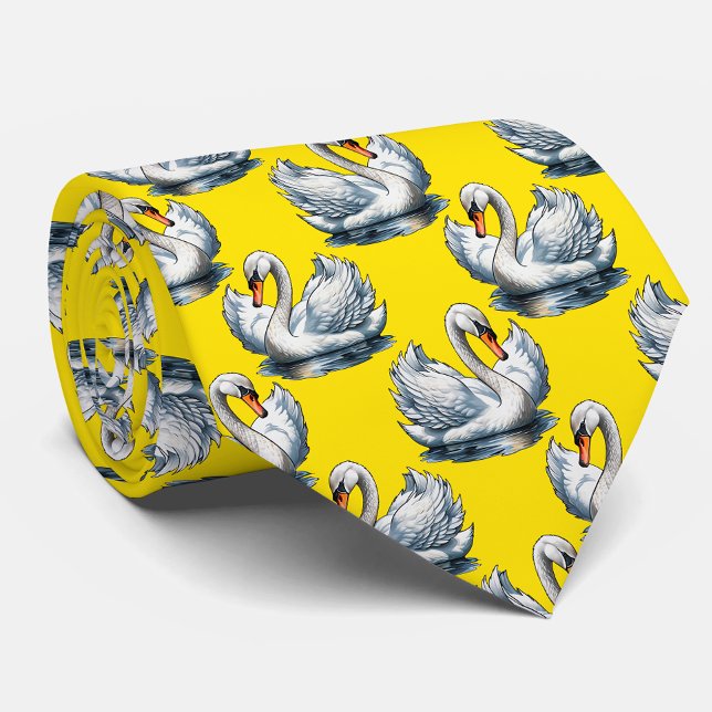Swan Birds Pattern Design On Yellow  Krawatte (Von Creator hochgeladen)