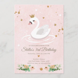 Swan Birthday Einladung Girl Princess Pink Gold