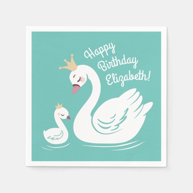 Swan Birthday Party Aquamarin Serviette (Vorderseite)