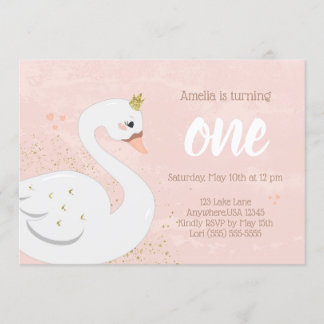 Swan Birthday Party Einladung | Rosa und Gold