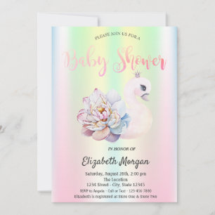 Swan Blume Iridescent Holographic Baby Shower Einladung
