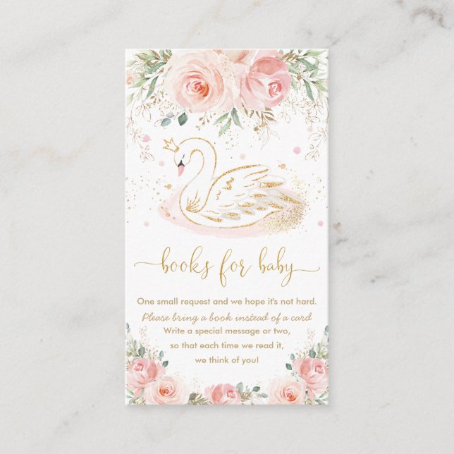 Swan Blush Pink Floral Baby Showbücher für Baby Begleitkarte (Vorderseite)