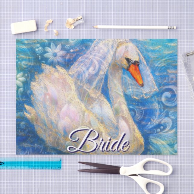 Swan Bride Veil Blue White Personalisiert Decoupag Seidenpapier (Handwerk)
