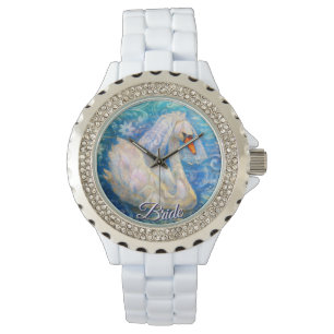 Swan Briw/Veil auf Water Blue White Personalisiert Armbanduhr