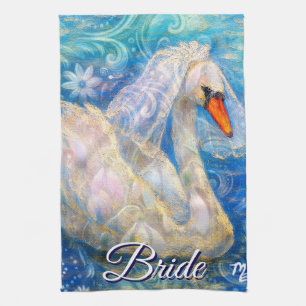 Swan Briw/Veil auf Water Blue White Personalisiert Geschirrtuch