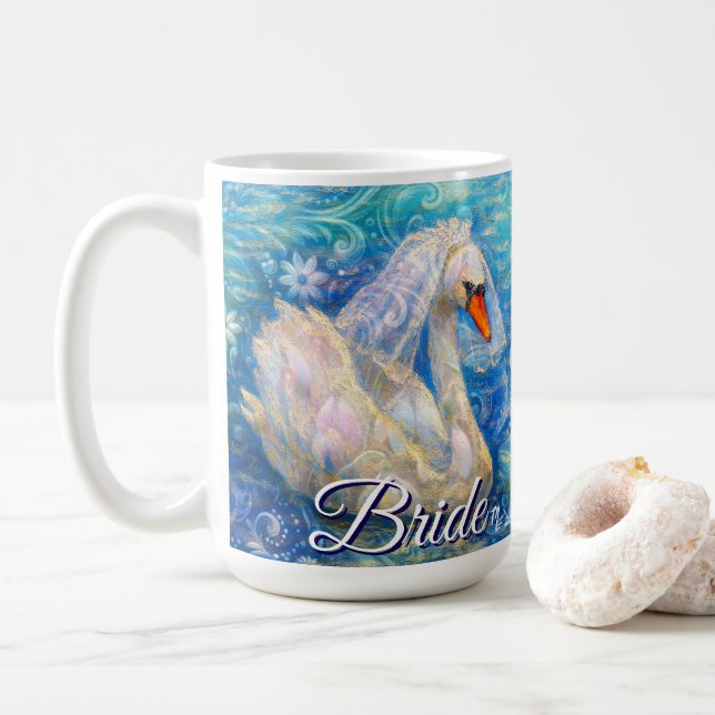 Swan Briw/Veil auf Water Blue White Personalisiert Kaffeetasse (Mit Donut)