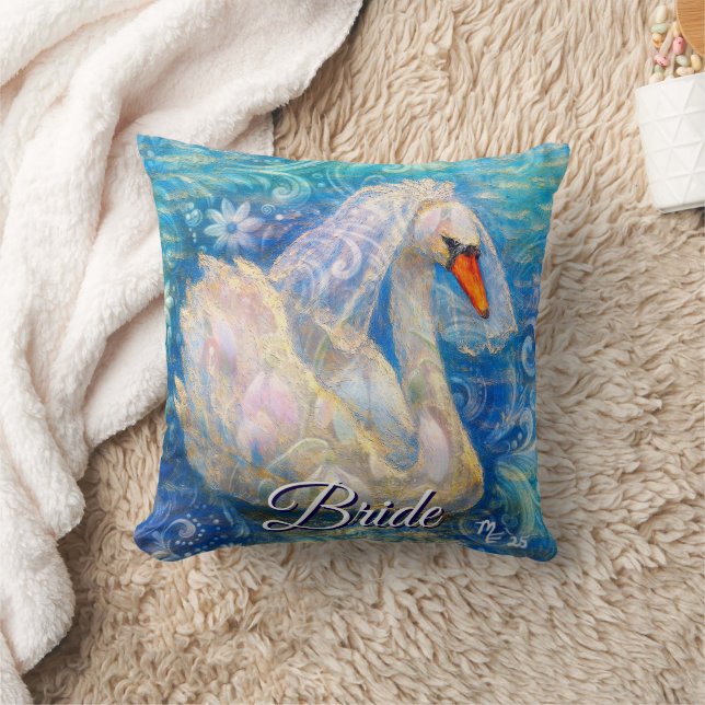 Swan Briw/Veil auf Water Blue White Personalisiert Kissen (Decke)