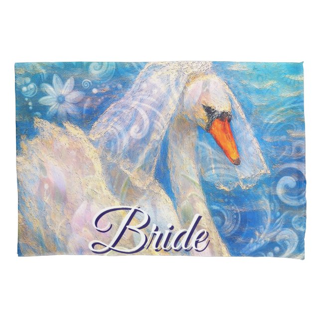 Swan Briw/Veil auf Water Blue White Personalisiert Kissenbezug (Vorderseite)
