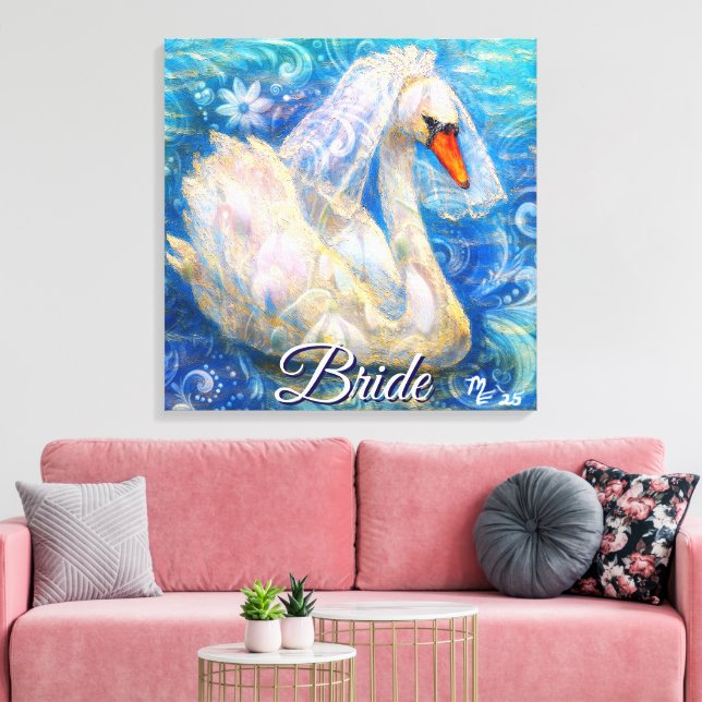 Swan Briw/Veil auf Water Blue White Personalisiert Leinwanddruck (Insitu (Wohnzimmer))