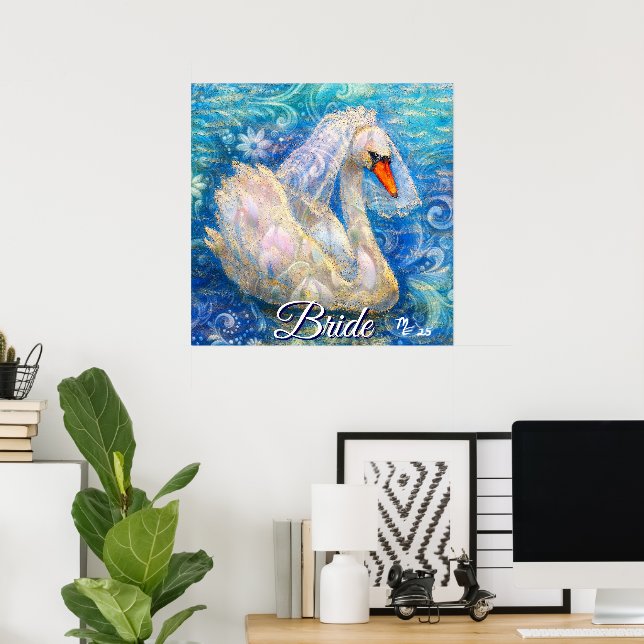 Swan Briw/Veil auf Water Blue White Personalisiert Poster (Heimbüro)