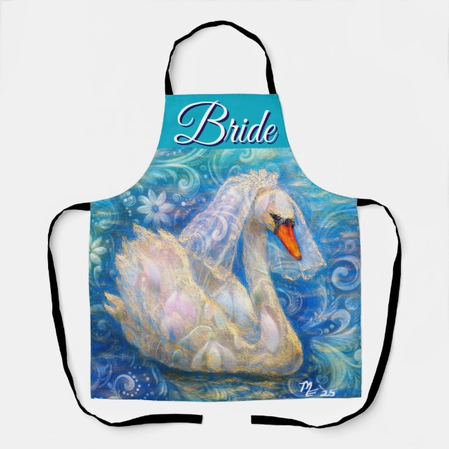 Swan Briw/Veil auf Water Blue White Personalisiert Schürze (Vorderseite)