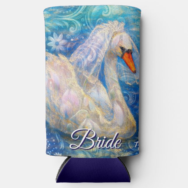 Swan Briw/Veil auf Water Blue White Personalisiert Selters Dosenkühler (Vorderseite)