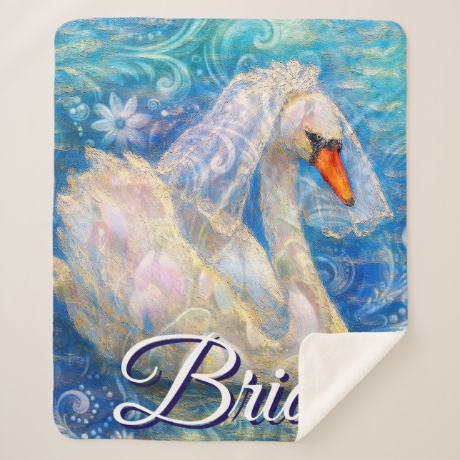 Swan Briw/Veil auf Water Blue White Personalisiert Sherpadecke (Vorderseite)
