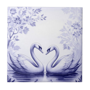 Swan Couple Delft Blue und White Swan Lake Bird Fliese